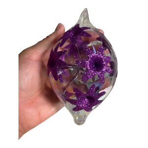 VTG Handblown teardrop Glass Christmas Ornament trumpet indent Glitter Flowers